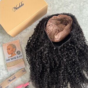 Nadula Afro Curly 4C Human Hair Wig - Natural Black 3/4 Half Wig